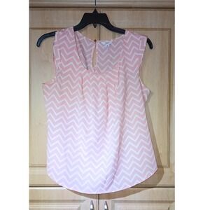 Candies Pink White Chevron Sleeveless Blouse XL Pleated Keyhole Back Tank Top